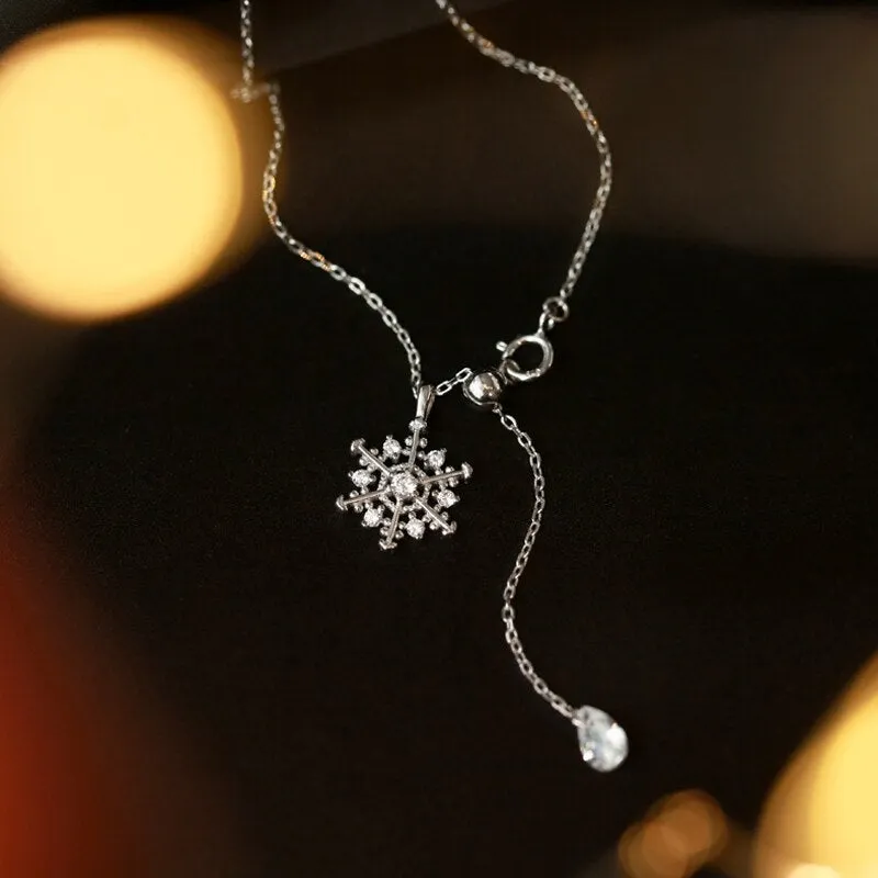 Sterling Silver Snowflake Pendant Necklace For Women