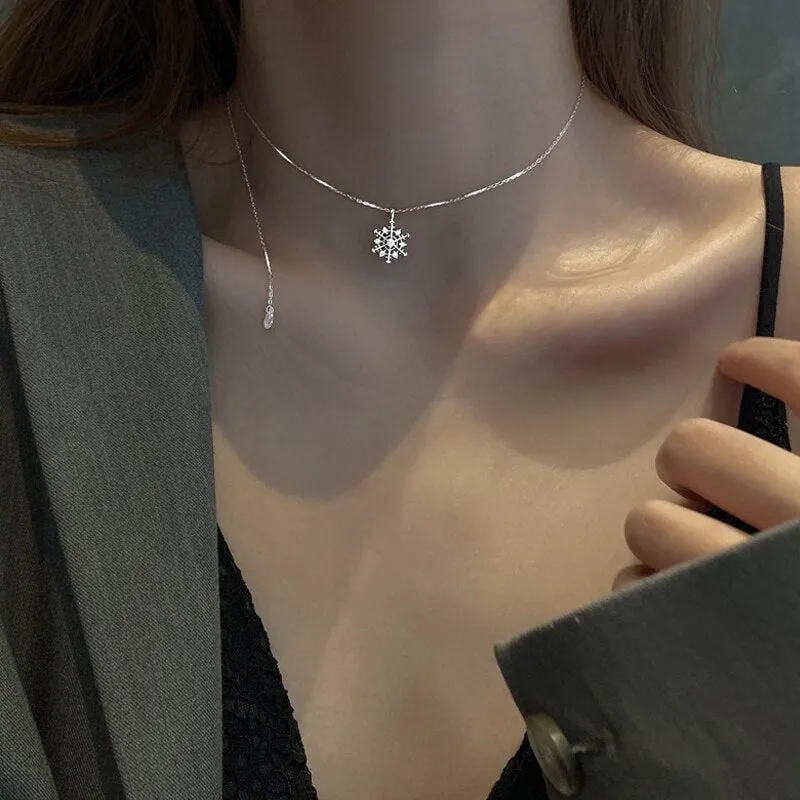 Sterling Silver Snowflake Pendant Necklace For Women