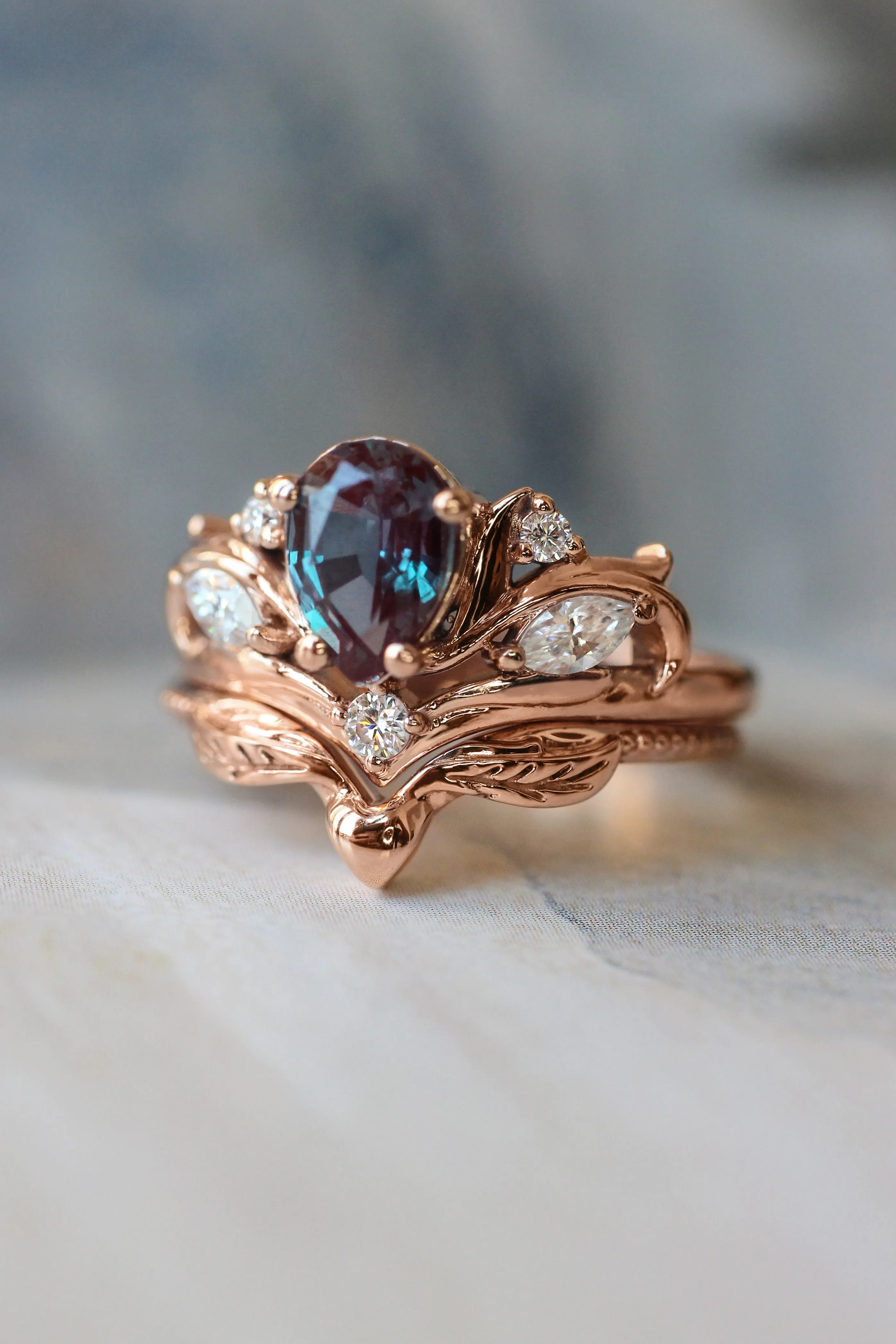 Swanlake | custom bridal ring setting, pear cut gemstone 7x5 mm