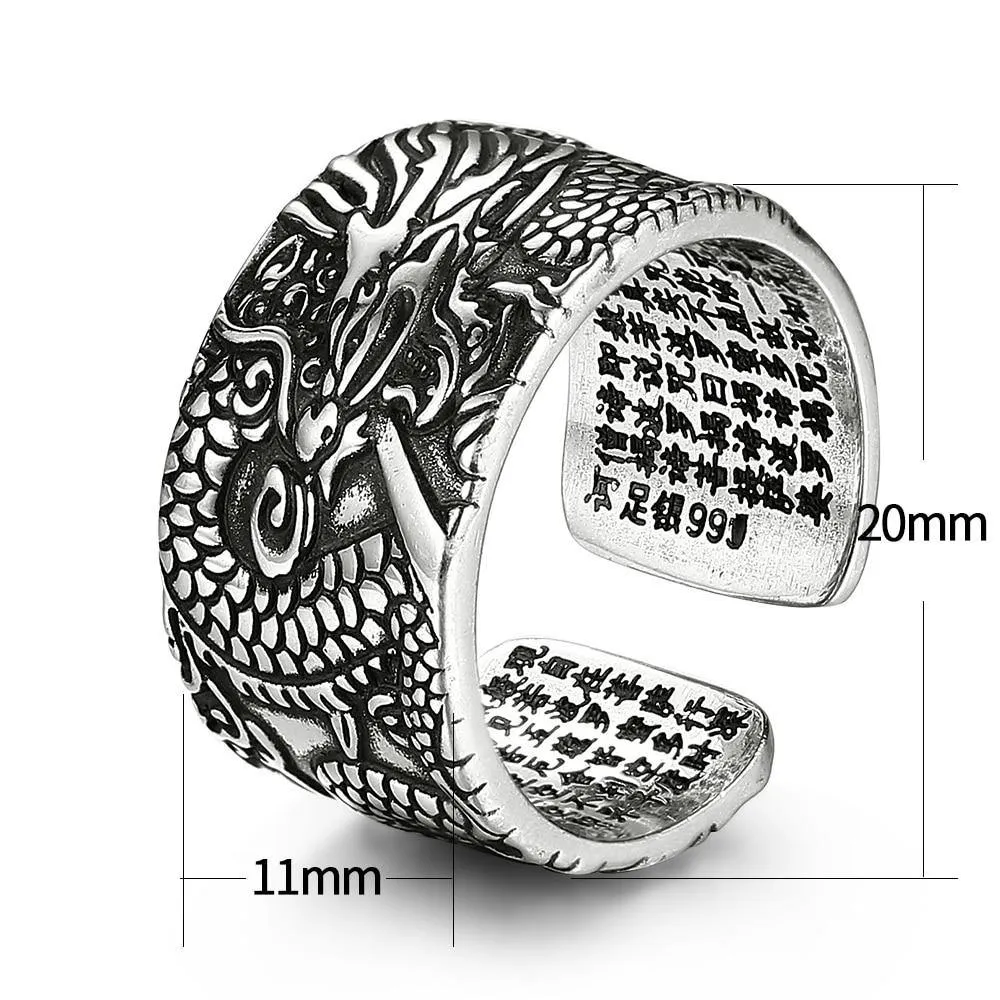 True Dragon Sutra Adjustable Sterling Silver Ring