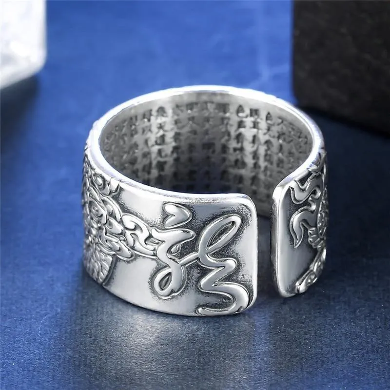 True Dragon Sutra Adjustable Sterling Silver Ring