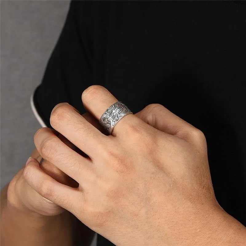 True Dragon Sutra Adjustable Sterling Silver Ring