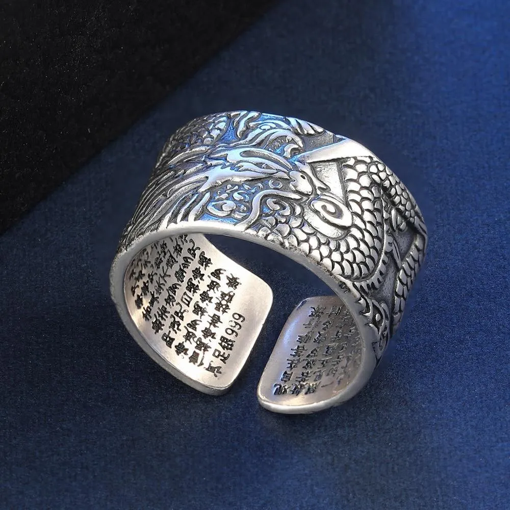 True Dragon Sutra Adjustable Sterling Silver Ring