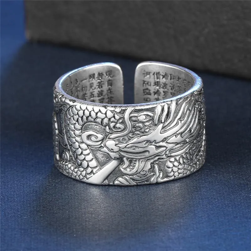 True Dragon Sutra Adjustable Sterling Silver Ring
