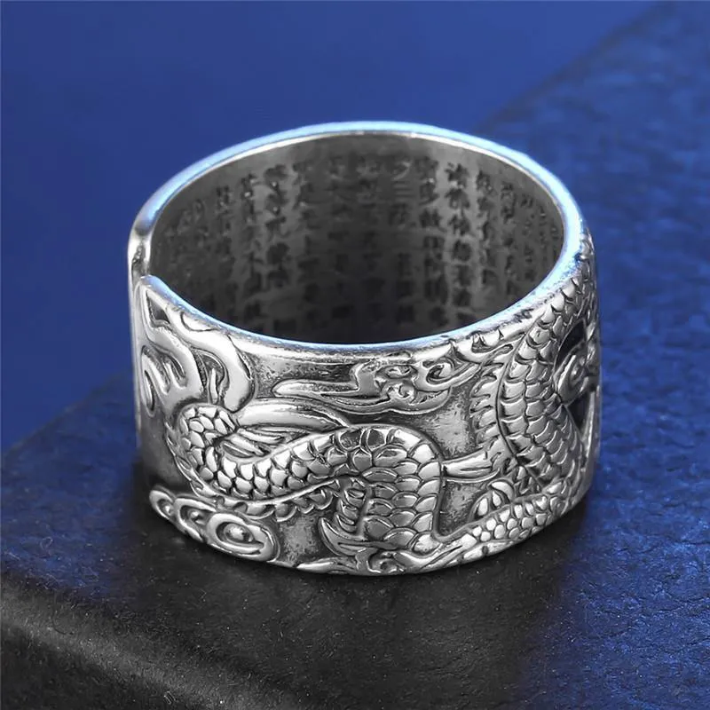 True Dragon Sutra Adjustable Sterling Silver Ring