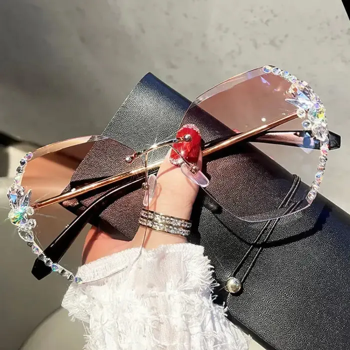 Vintage Rhinestone Gradient Lens Sun Glasses