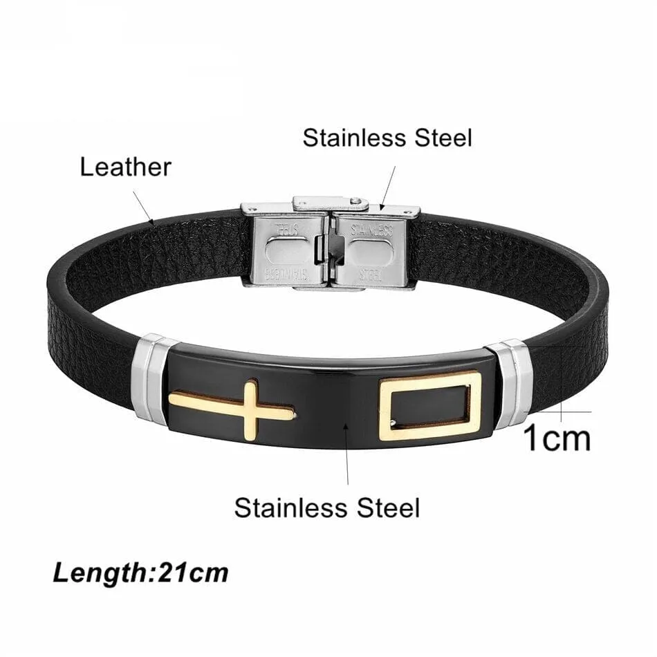 WWJD Christian Cross Adjustable Leather Belt Bracelet
