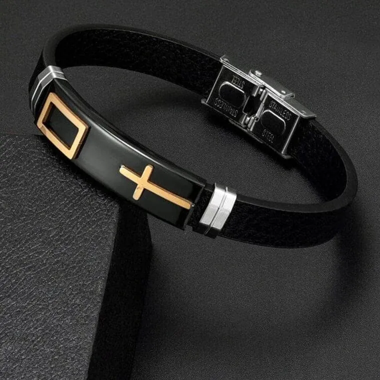 WWJD Christian Cross Adjustable Leather Belt Bracelet