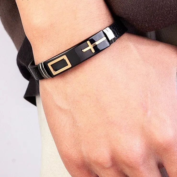 WWJD Christian Cross Adjustable Leather Belt Bracelet
