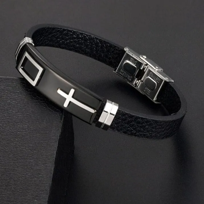 WWJD Christian Cross Adjustable Leather Belt Bracelet