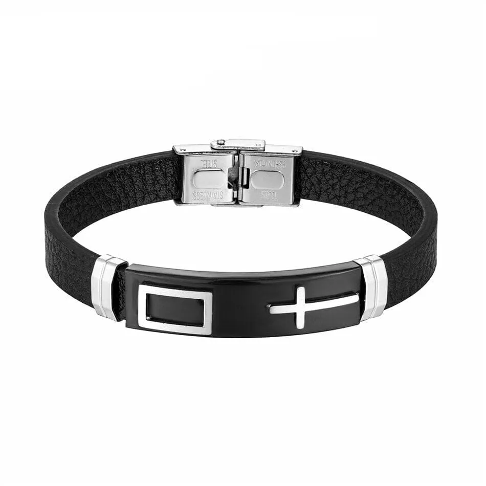 WWJD Christian Cross Adjustable Leather Belt Bracelet