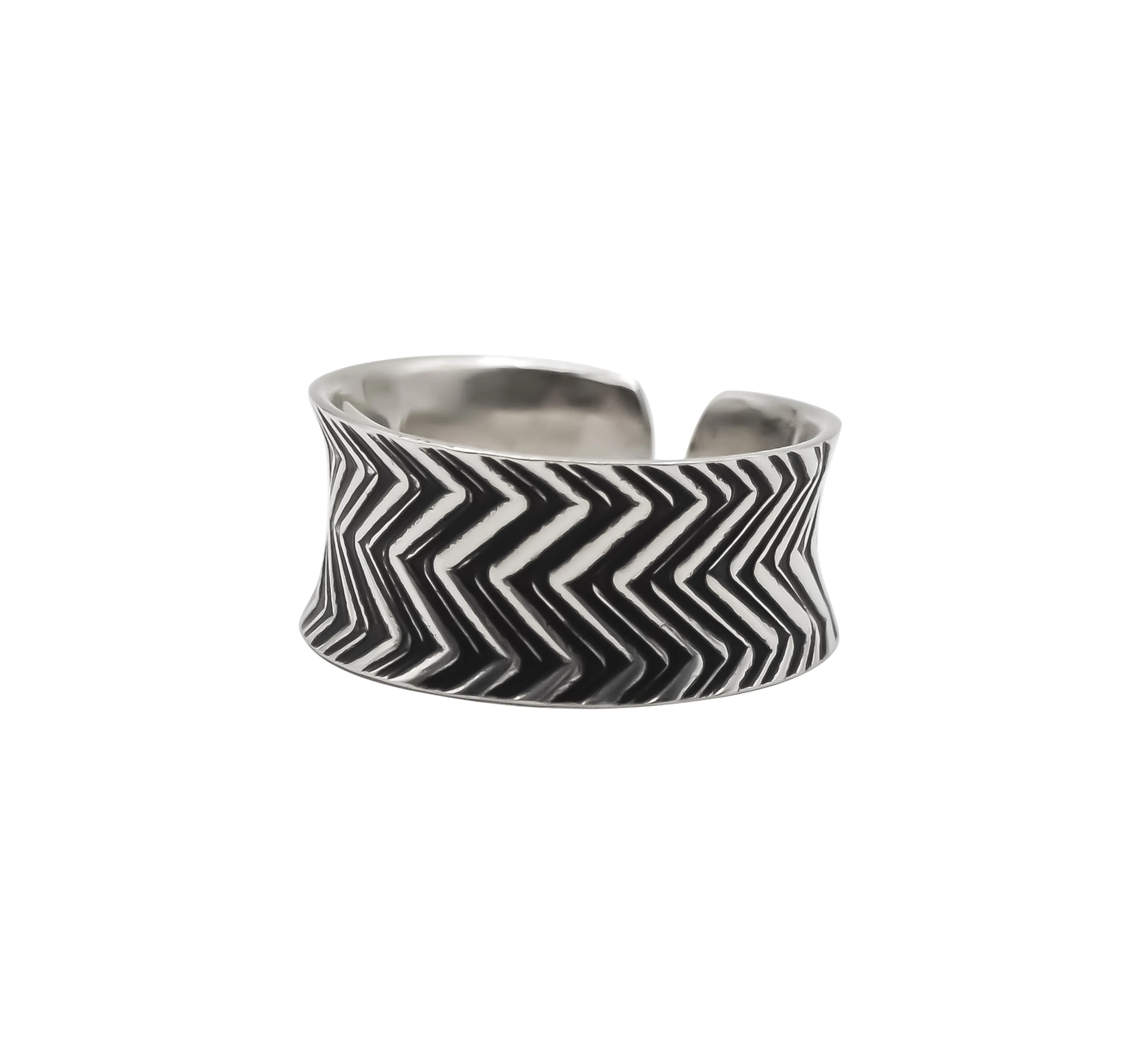 Zig Zag Hand Roller Printed Sterling Silver Ring